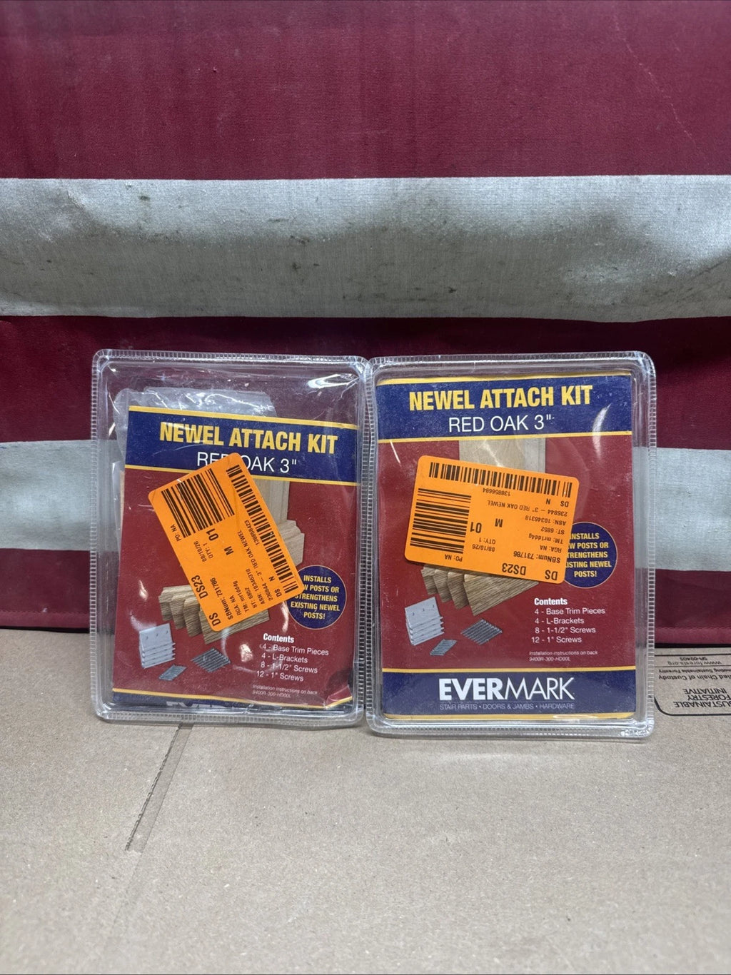 2PK Newel Attach Kit Red Oak 3” Surewood LNL Building Products ~ New in Box!