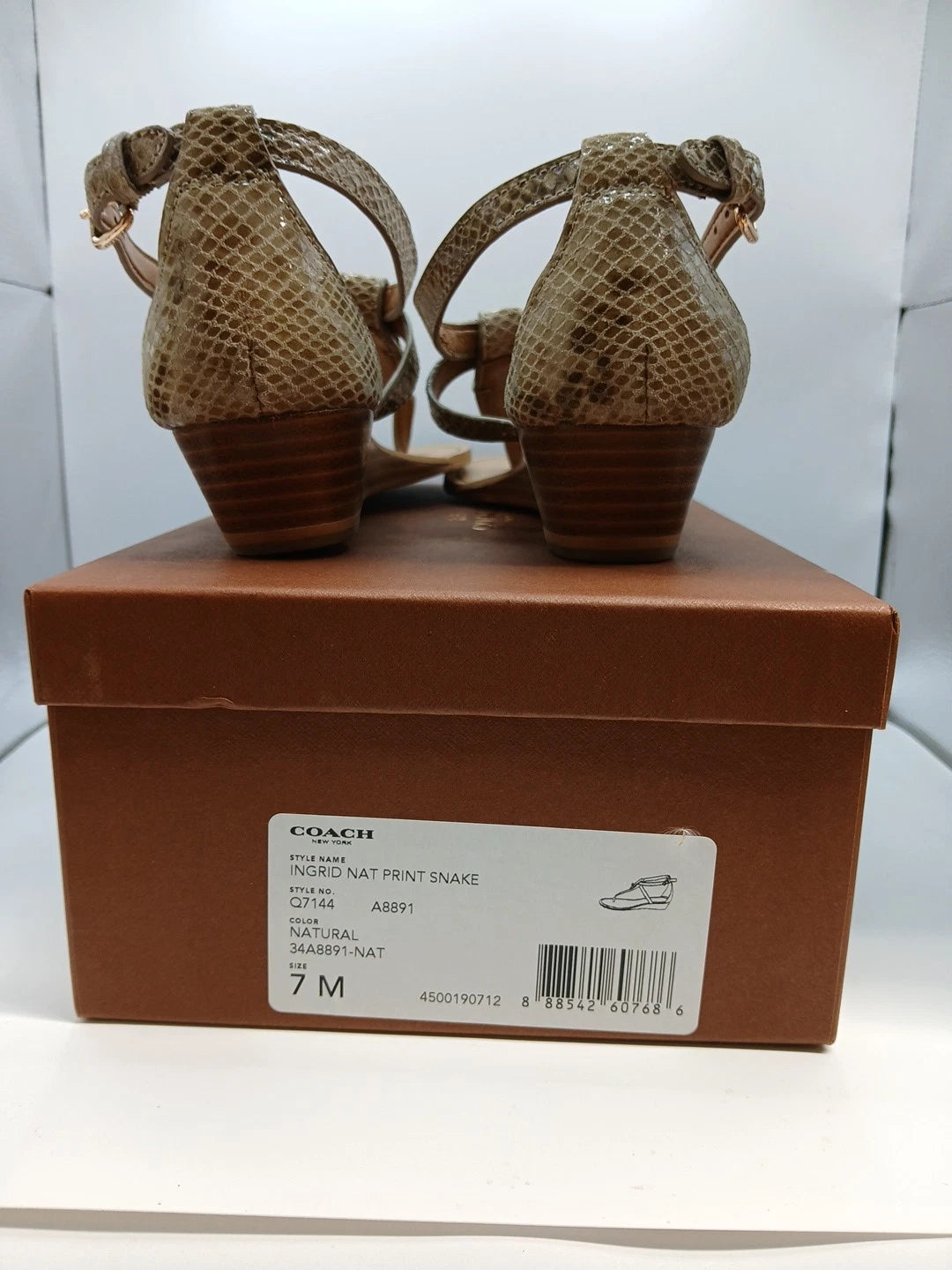 Coach New York Ingrid Natural Snake Print Sandals Size 7