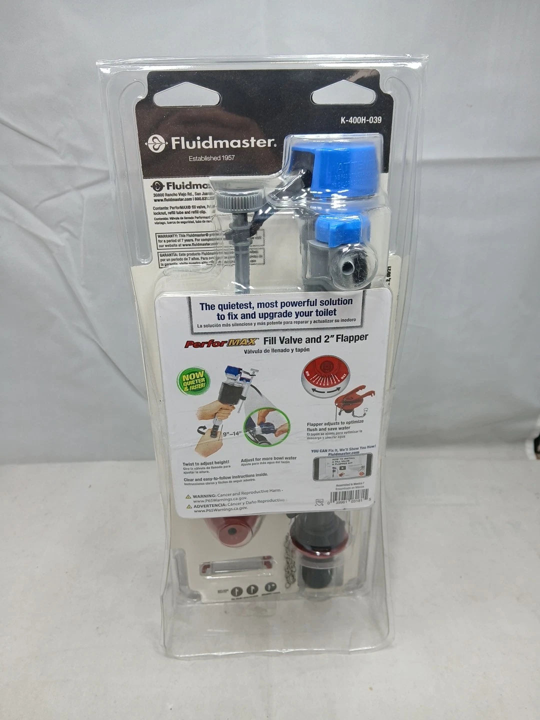 4PK Fluidmaster Performax Universal Toilet Fill Valve And FlapperKit K-400H-039