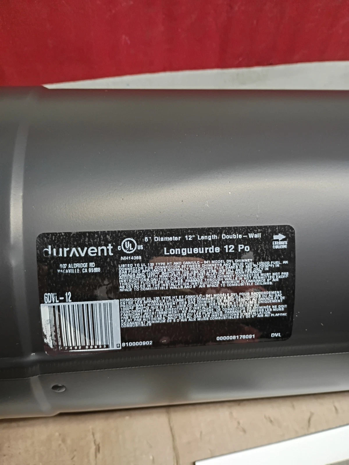 DurvaVent 6DVL-12 6 in Wide Double Wall Stove Pipe 12 in Length, Black
