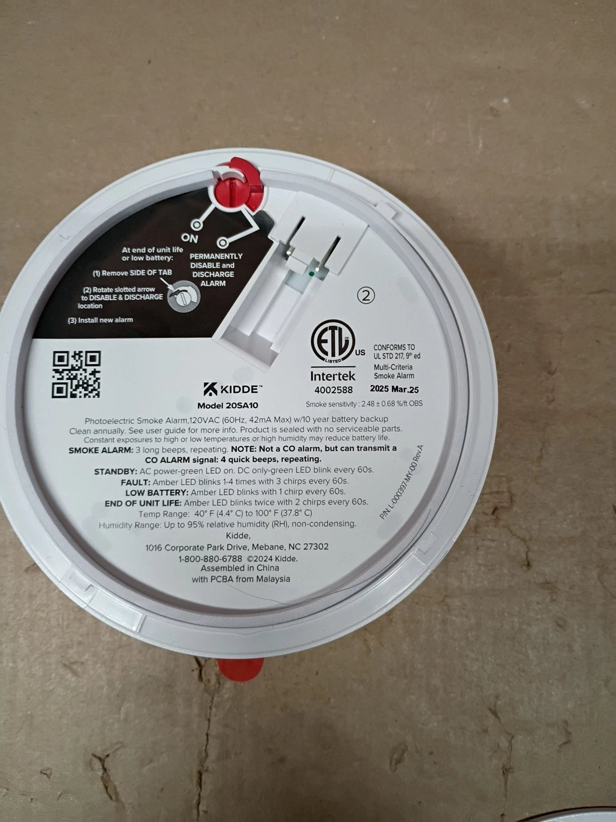 Kidde 20SA10 Hardwired Smoke Detector, 10-Year Battery, Interconnectable.