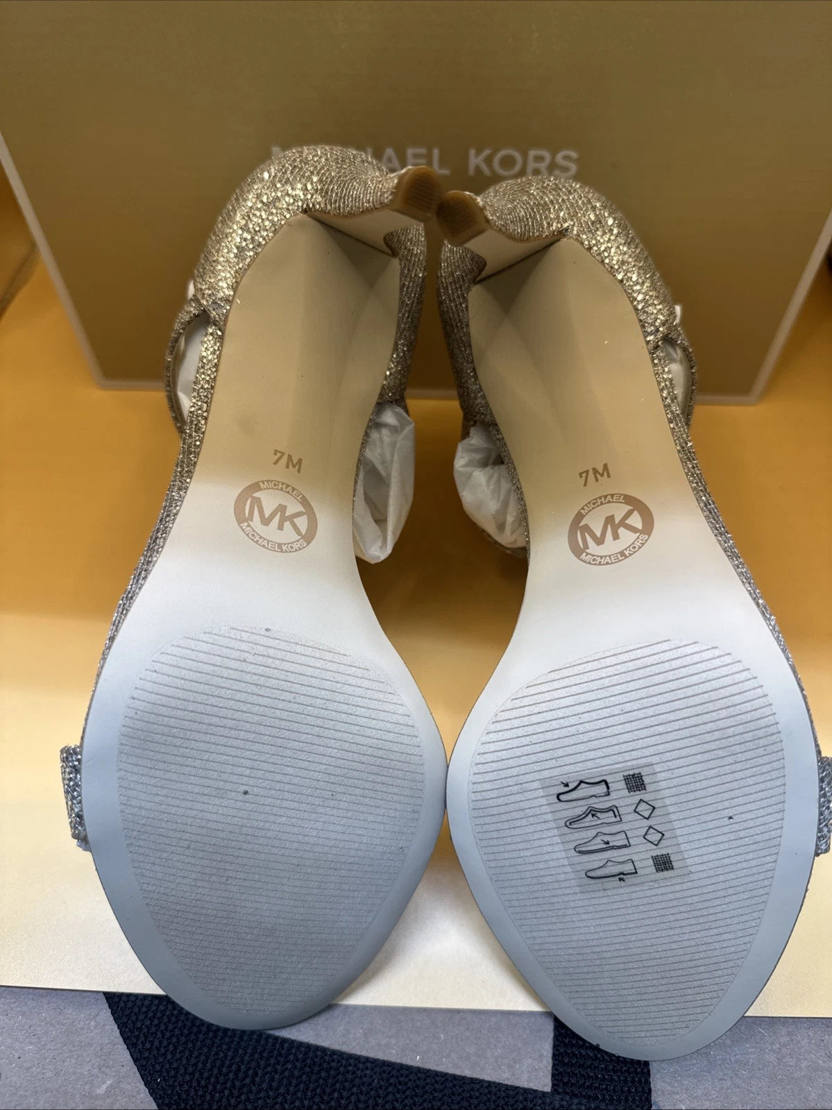 Michael Kors Simone Mid Gold Glitter Strappy Slingback Sandal New w/Box Size 7M