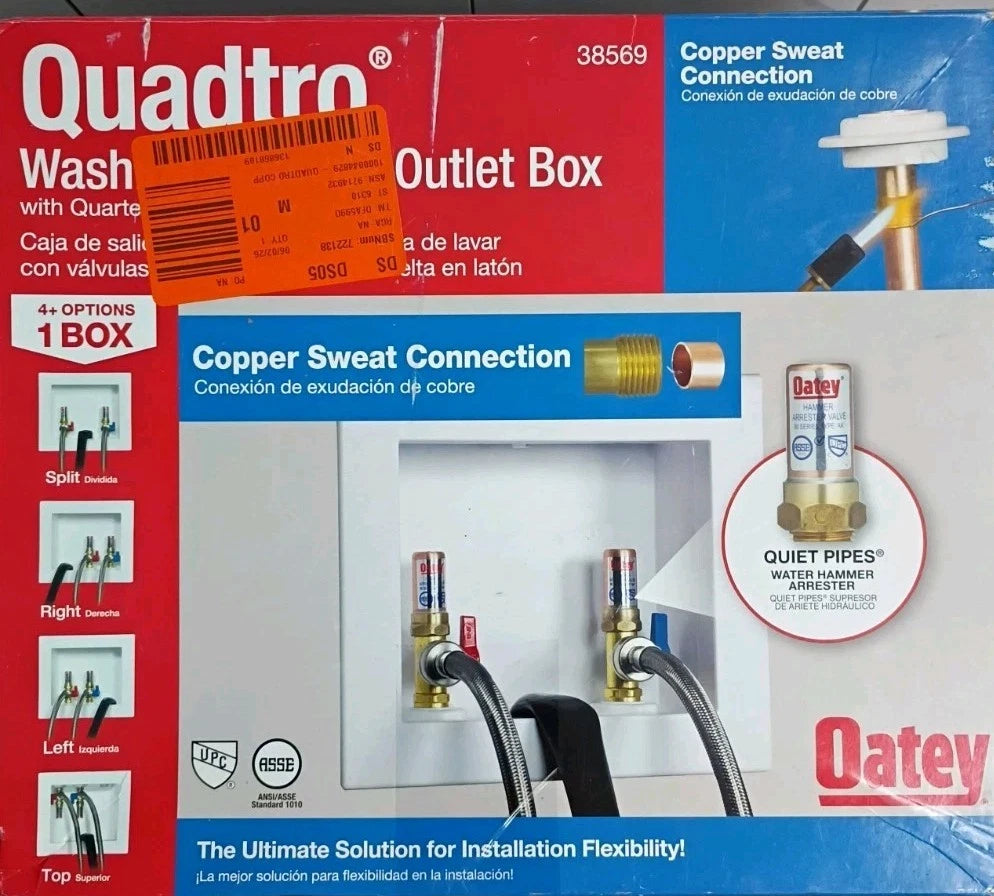 Sweat Connection Washing Machine Outlet Box Water Hammer Arresters 1/4" Turn OB.