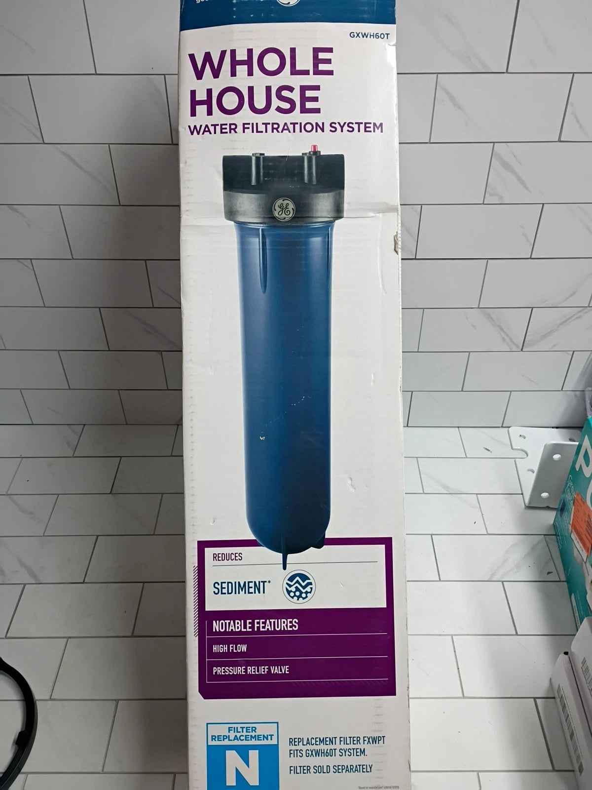 GE GXWH60T Whole House Water Filtration System, REDEUCES Sediment, High Flow OB