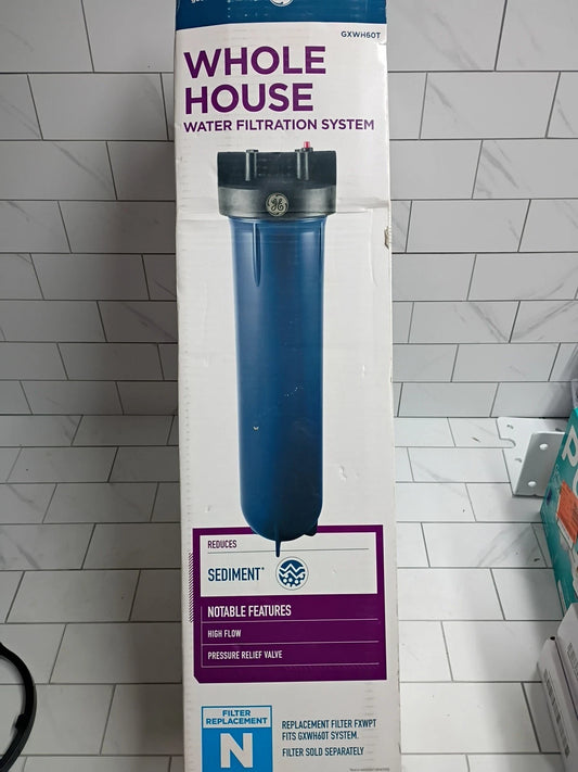 GE GXWH60T Whole House Water Filtration System, REDEUCES Sediment, High Flow OB