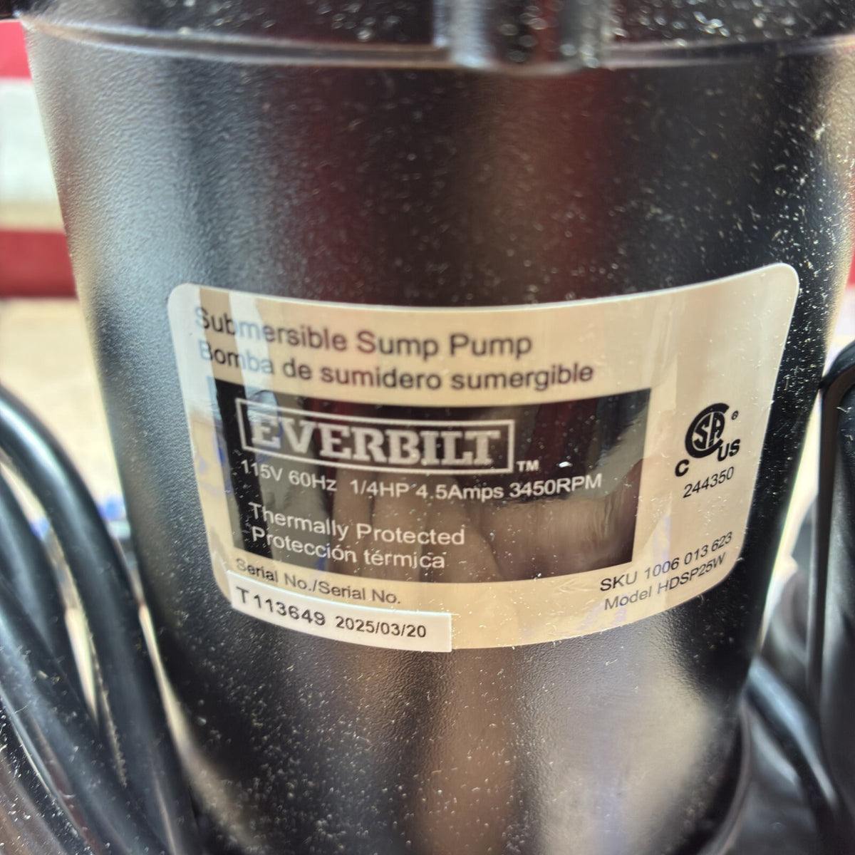 Everbilt 1/4 HP Aluminum Sump Pump w/ Tether Float Switch HDSP25W NEW OPEN BOX.