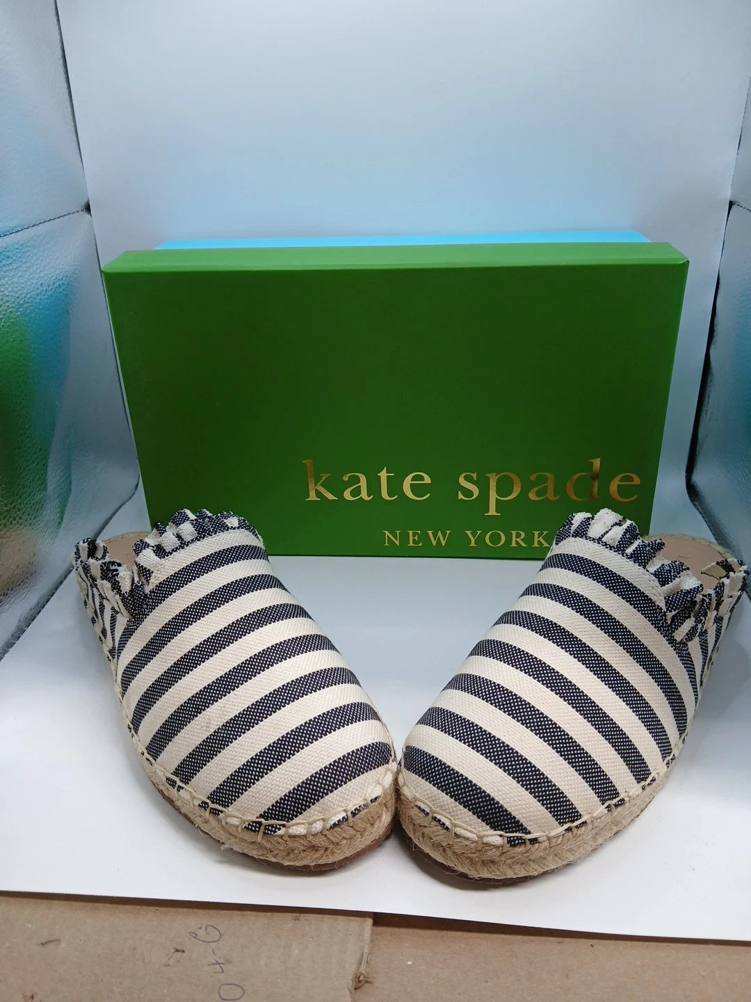 KATE SPADE WOMENS BLUE STRIPED CANVAS SLIP ON SHOE Size 9.5
