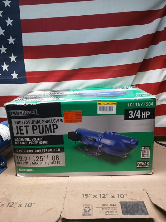 Everbilt 3/4 HP Cast Iron Shallow Well Jet Pump HDSWJ7 as is, For Parts