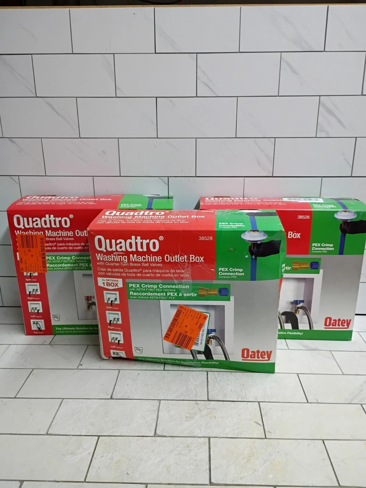 3pk Oatey Quadtro 38528 Washing Machine Outlet Box 1/4" Turn x 2" Hub Open Box