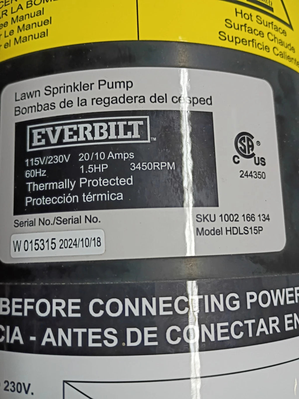 Everbilt Lawn Irrigation Pump Plastic 1.5HP HDLS15P PARTS ONLY
