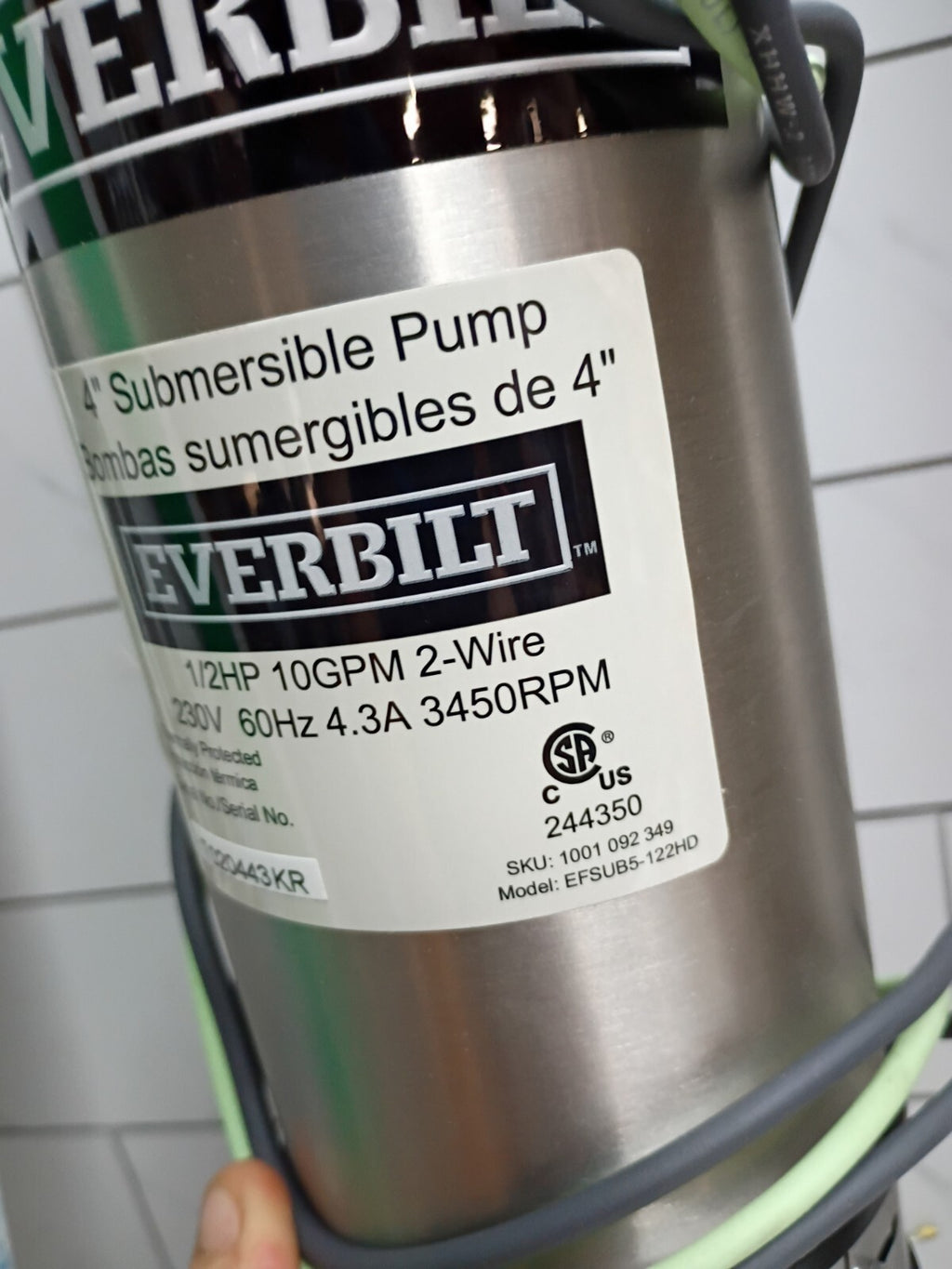 EVERBILT #EFSUB5-122HD 1/2 HP,230V 4" Submersible 2-Wire 10 GPM Deep Well
