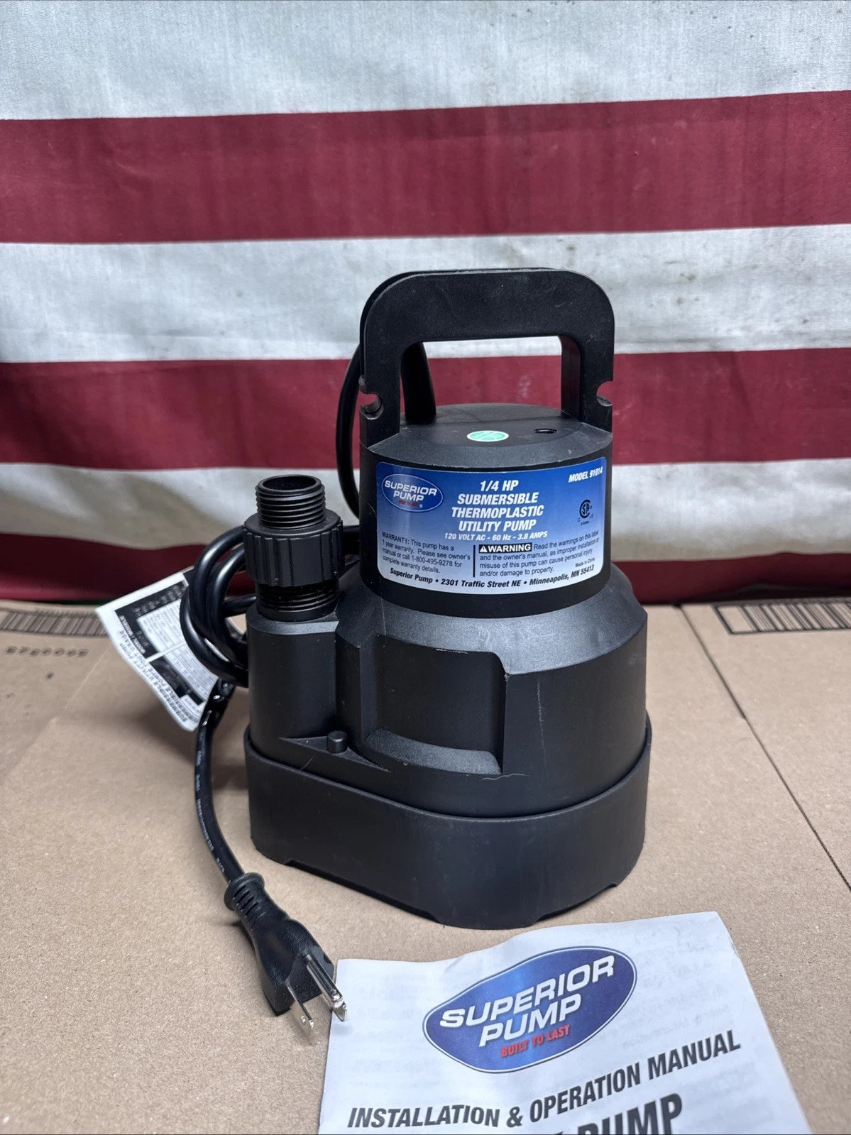 Superior Pump 91014 1/4 HP High Flow Thermoplastic Utility Pump, Black Open Box