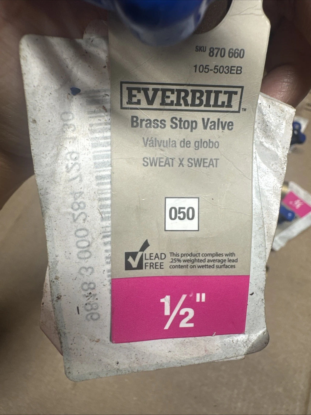 4 Pack EVERBILT 105-503EB 1/2" Brass Stop Valve Sweat X Sweat