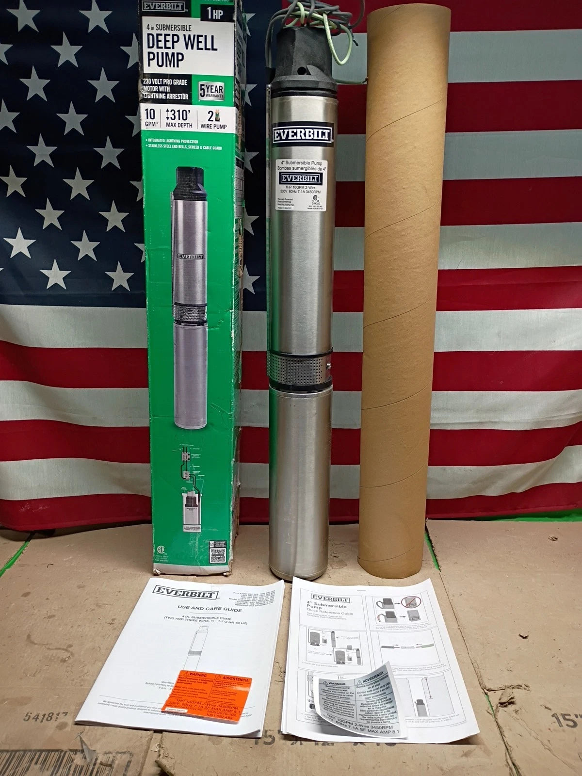 EVERBILT 1 HP HDSUB10-102 Deep Well Pump 4” Submersible 10 GPM 2 Wire 310’