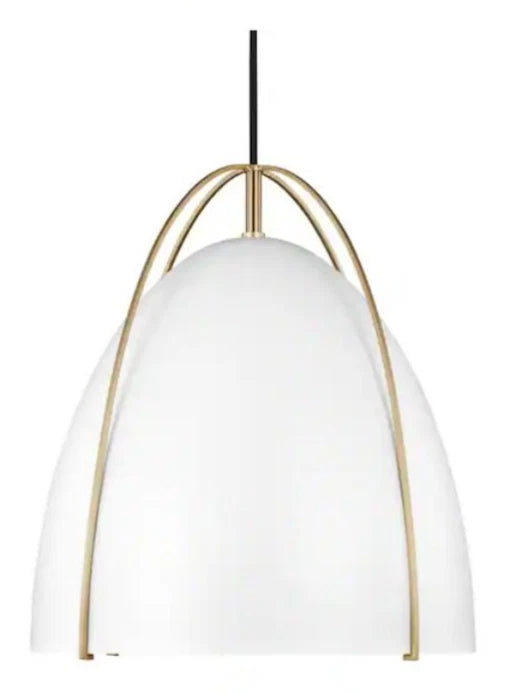 Norman 1-Light Satin Brass Modern Industrial Pendant with White Metal Shade OB