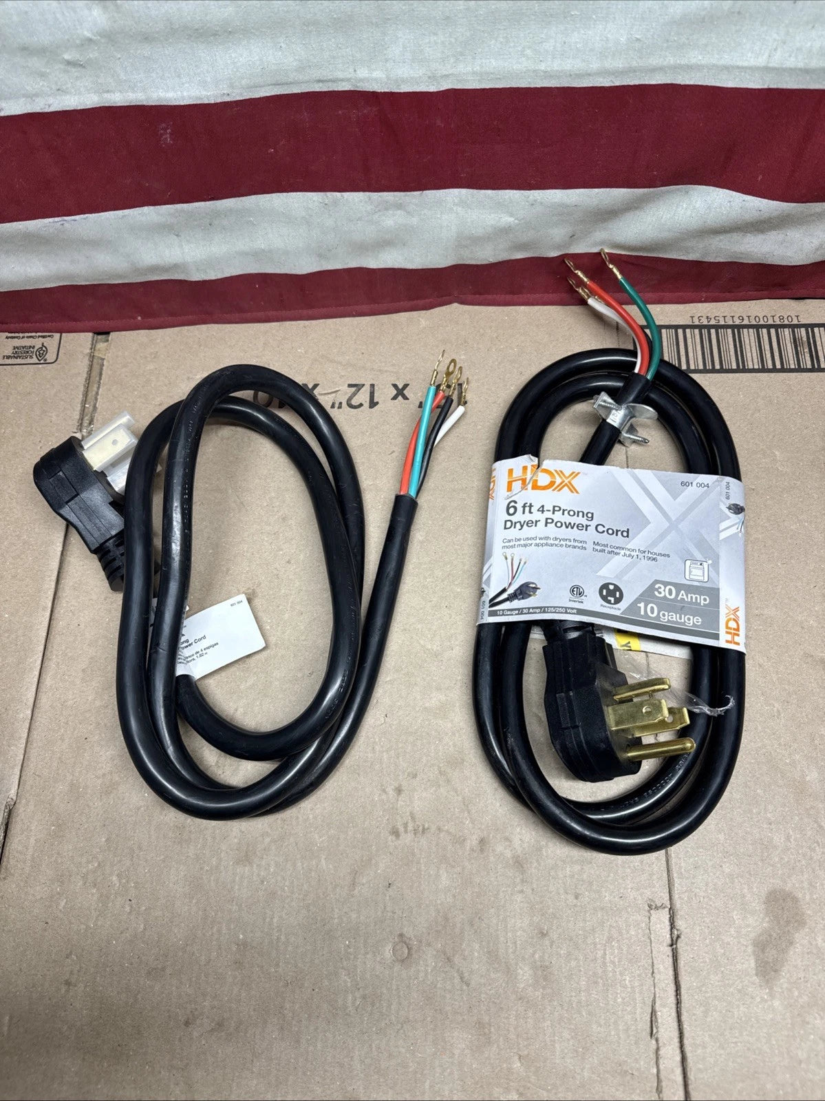 2pck HDX HD#601-004 6 ft. 10/4 30 Amp 4-Prong Dryer Power Cord