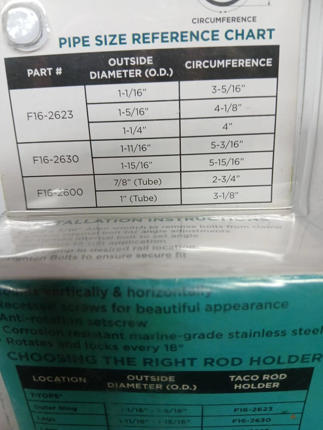 TACO Stainless Steel Clamp-On Adjustable Rod Holder - Fits 7/8" & 1" O.D. Tubin