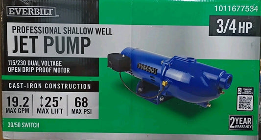 Everbilt 3/4 HP Cast Iron Shallow Well Jet Pump HDSWJ7 as is, *For Parts *
