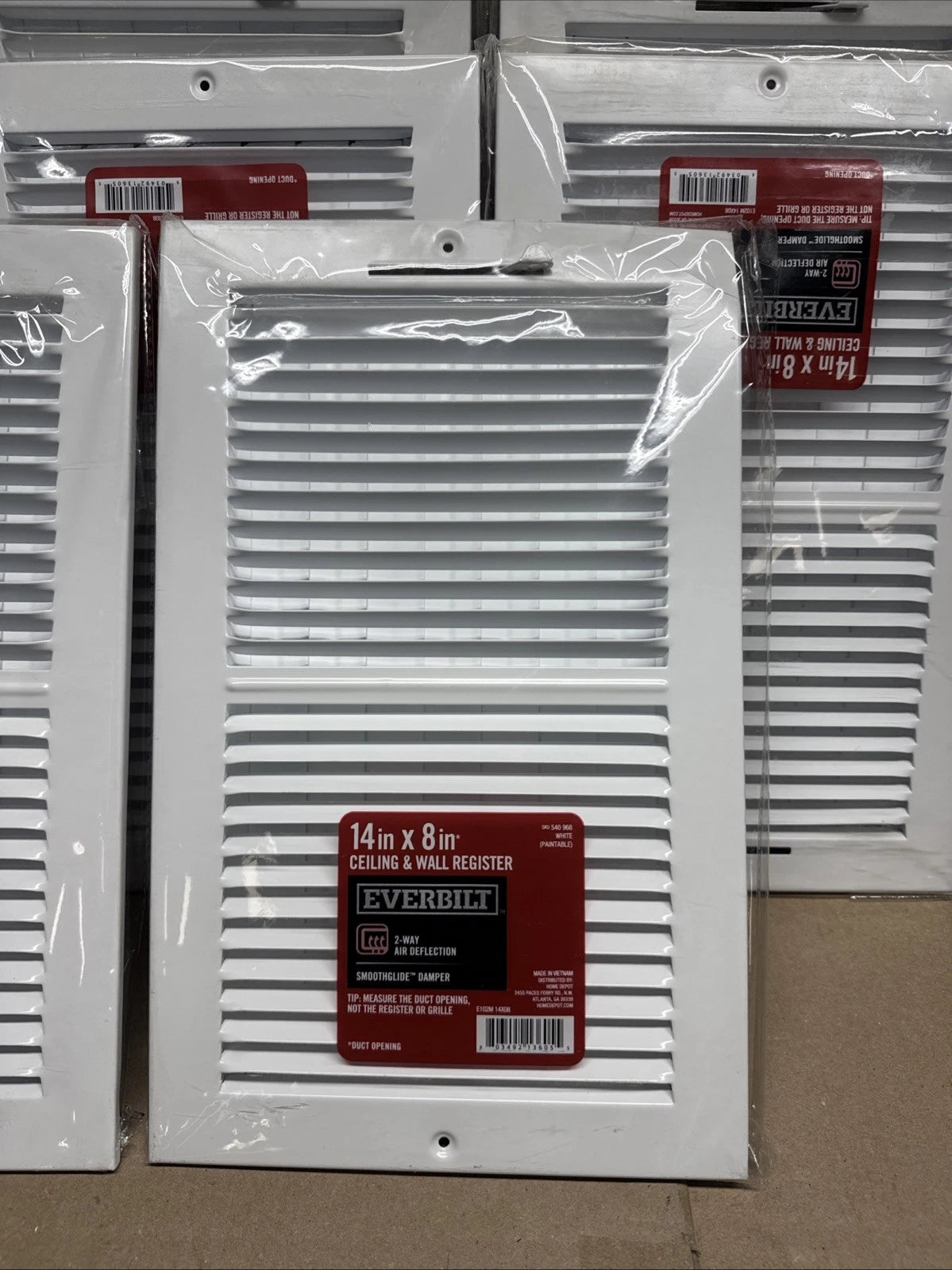 8PK Everbilt 14 in. x 8 in. 2-Way Steel Wall and Ceiling Register, White
