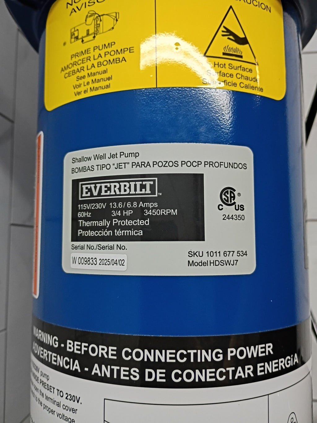 Everbilt Shallow Well Jet Pump Cast Iron 1/2HP HDSWJ5 New OPEN BOX