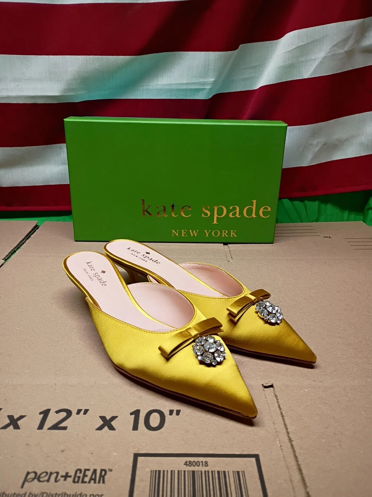 Kate Spade Darlene Roasted Maize Yellow Satin Kitten Heels in size 7M