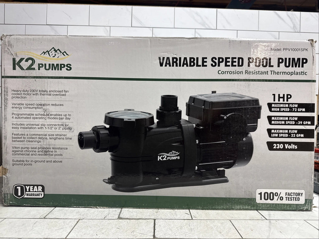 K2 Pumps Pool Pump 1 Hp Variable Speed 230 Volt Doe & Cec Compliant New Open Box