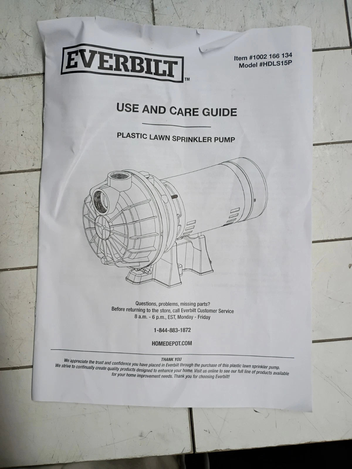 Everbilt HDLS15P, Lawn Irrigation Pump Plastic 1-1/2HP NEW OPEN BOX