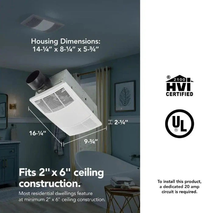 Broan-NuTone BFHLED80 PowerHeat 80 CFM Ceiling Bathroom Exhaust Fan with Heater
