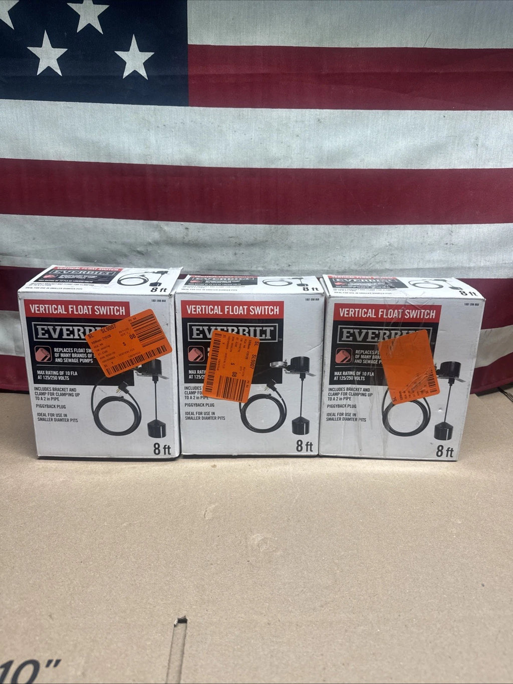 Lot Of 3 Everbilt Vertical Float Switch 8ft Model EBPBV for Sump Sewage Pumps