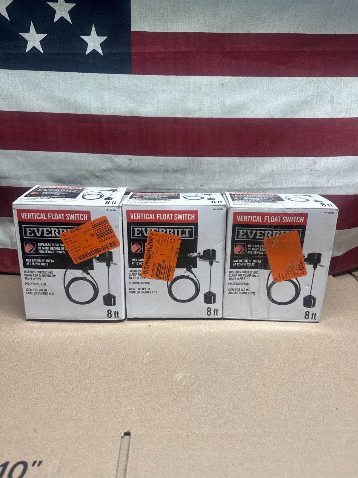 Lot Of 3 Everbilt Vertical Float Switch 8ft Model EBPBV for Sump Sewage Pumps