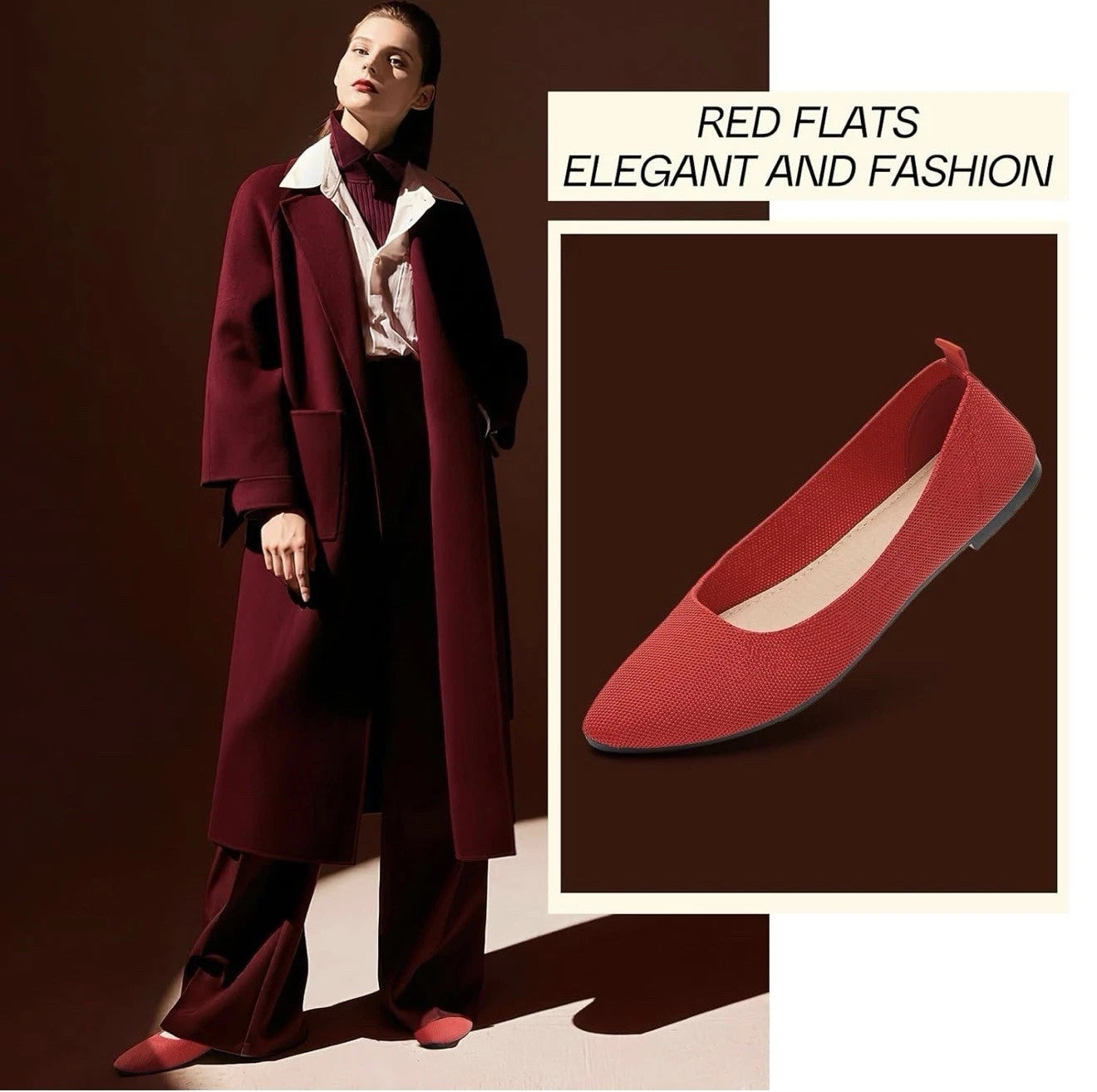 SHUPUA Women’s Size 9 Red Pointed Toe Flats Slip On Dress Ballet Comfort Shoes