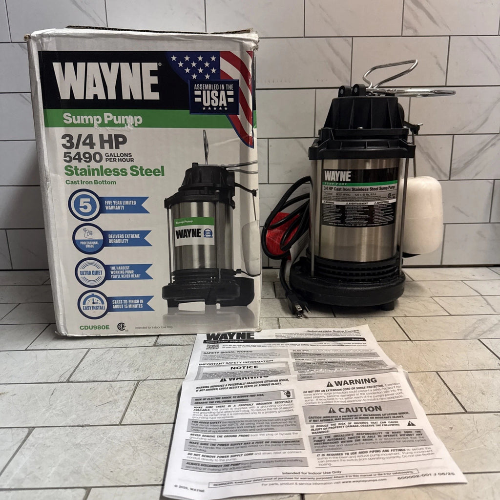 Wayne 58321-WYN3 CDU980E 3/4 HP Cast Iron & Stainless Steel Sump Pump Open Box