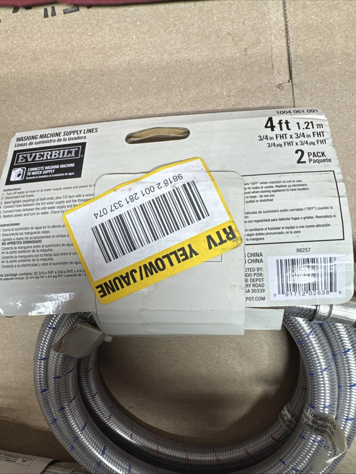 3 Pairs Universal Washing Machine Hoses 90 Deg Elbow Stainless Steel
