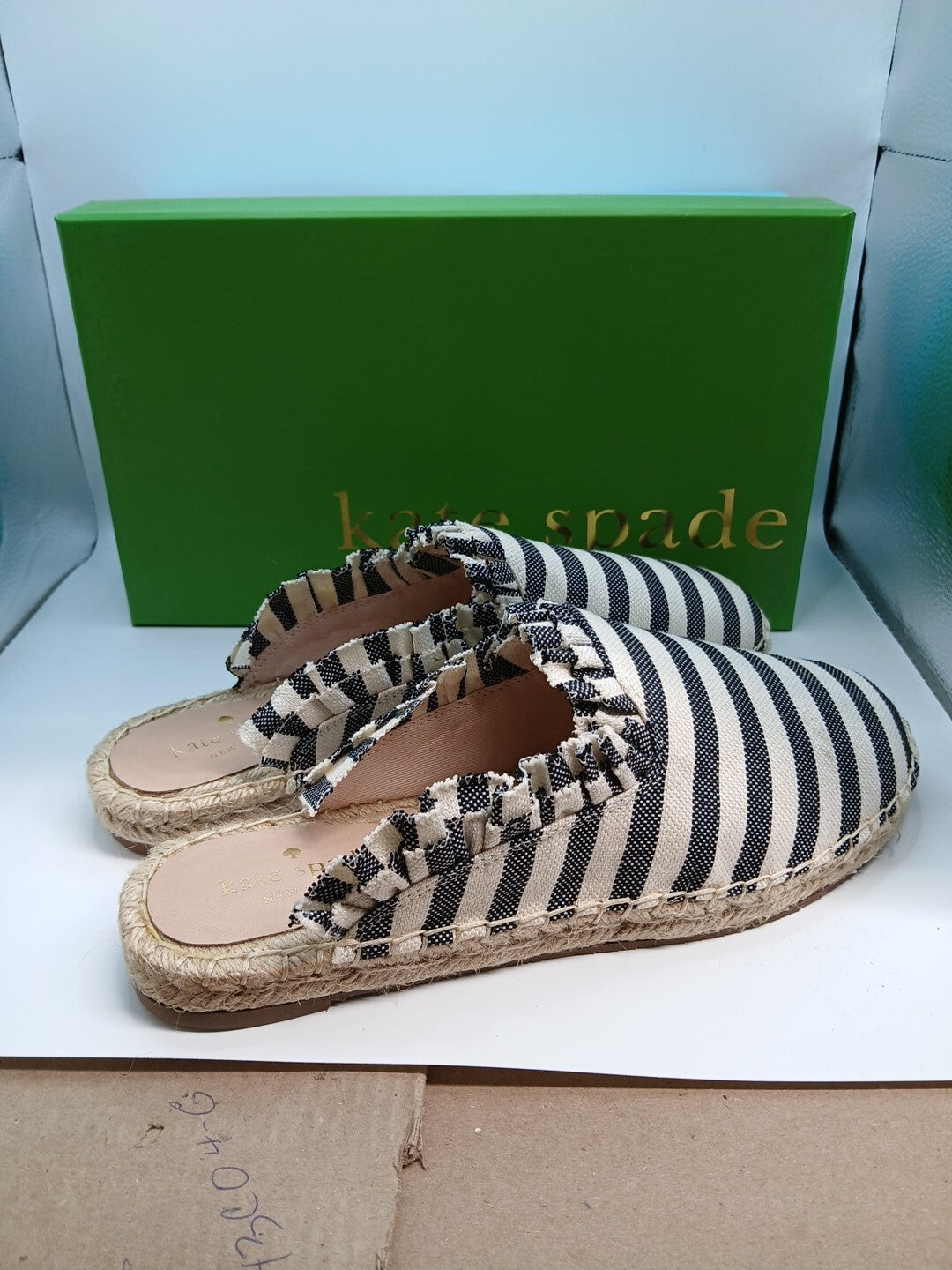 KATE SPADE WOMENS BLUE STRIPED CANVAS SLIP ON SHOE Size 9.5