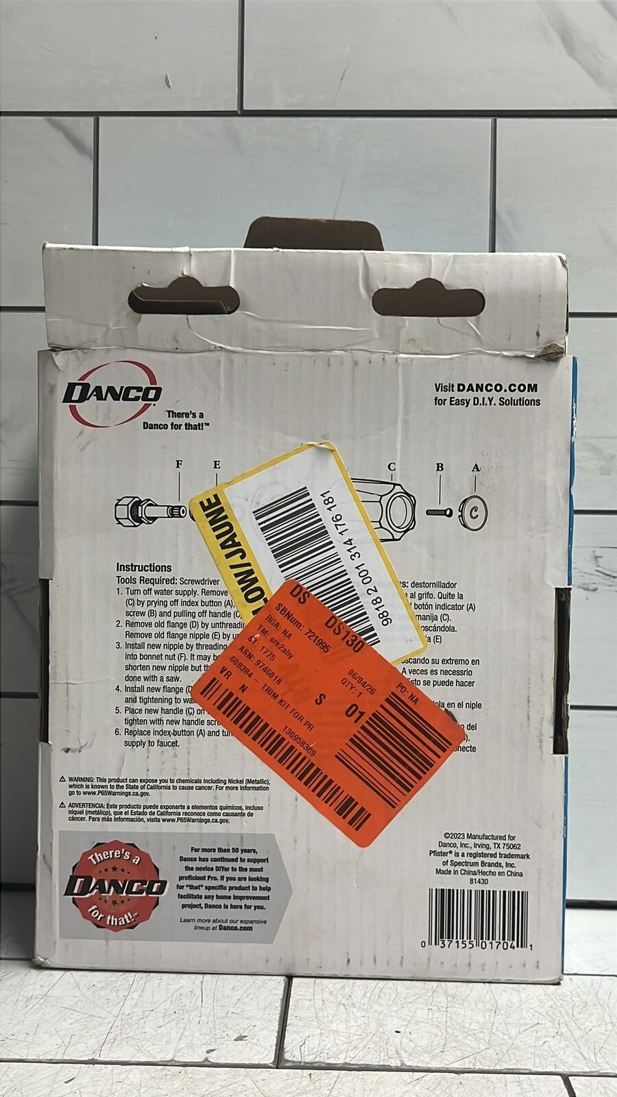 Danco 81430 Tub/Shower Trim Kit Pfister Windsor Brushed Nickel Finish. OB.