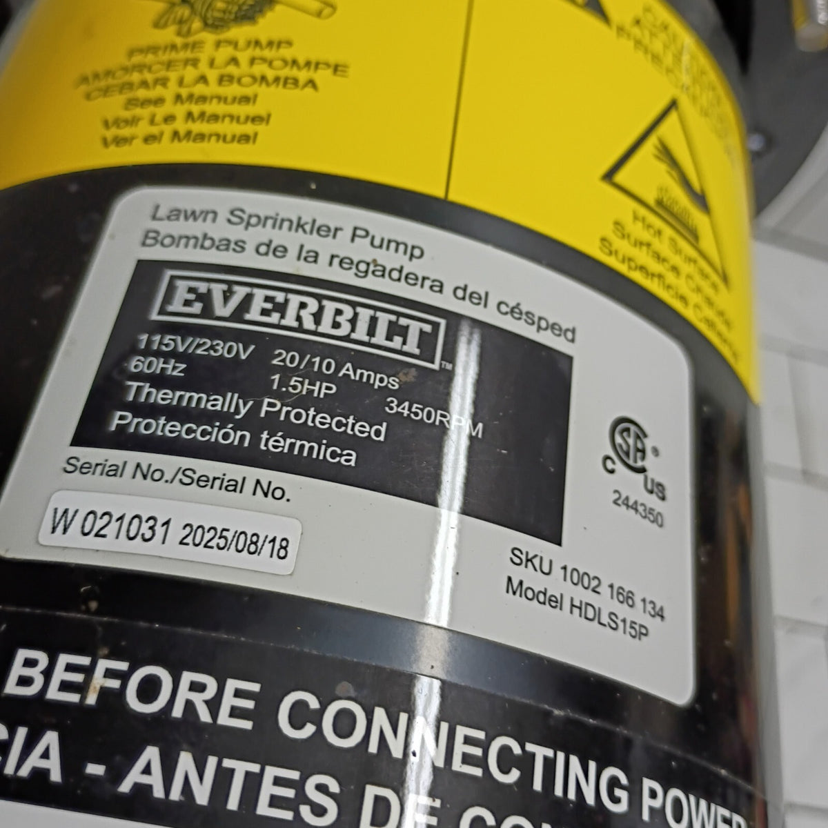 Everbilt HDLS15P 1-1/2 HP 115/230 Volts Plastic Lawn Irrigation Pump PARTS ONLY