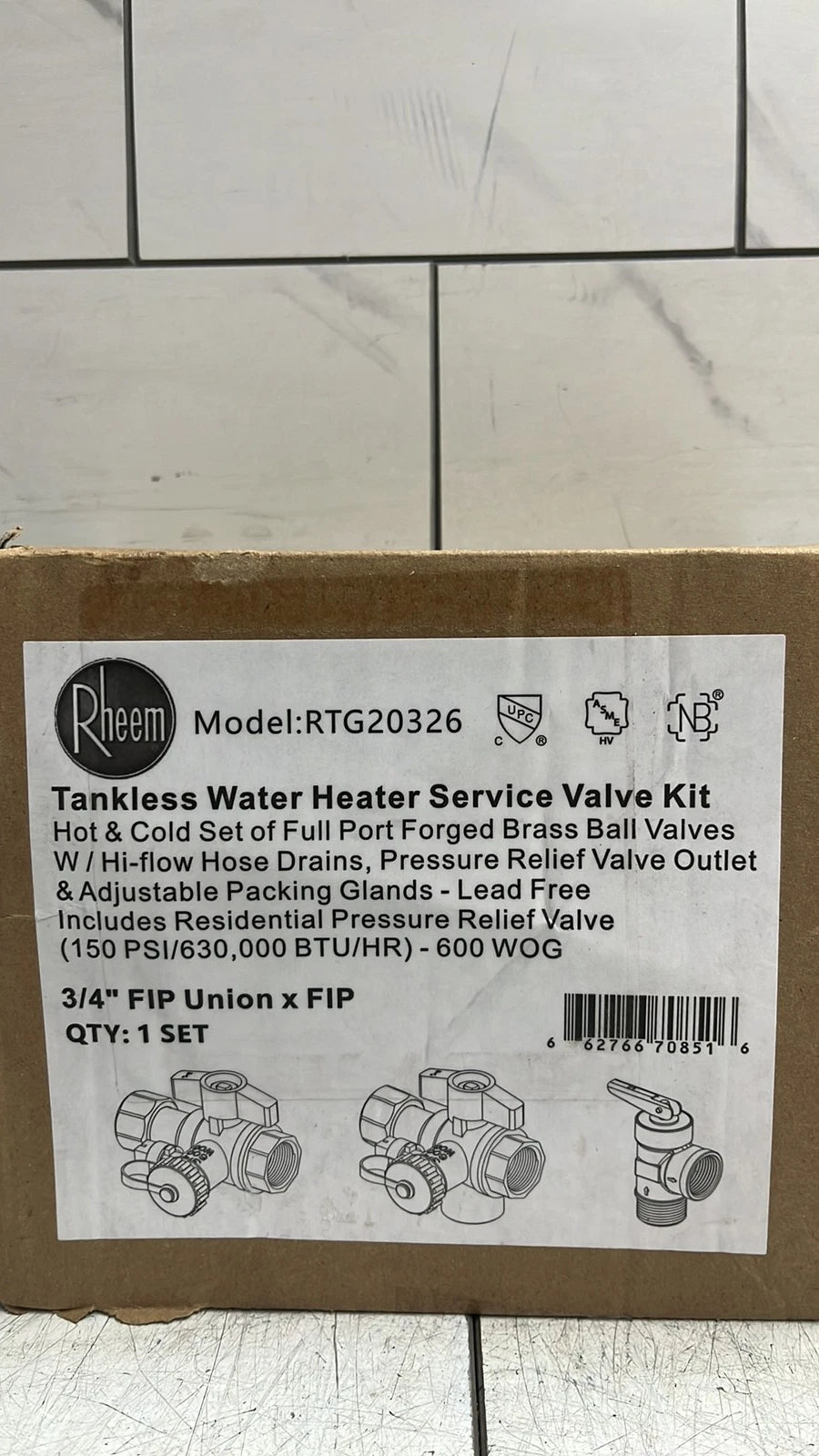 Rheem RTG20326 Brass Service Valve Kit 3/4" FIP Union x FIP, tankless OB