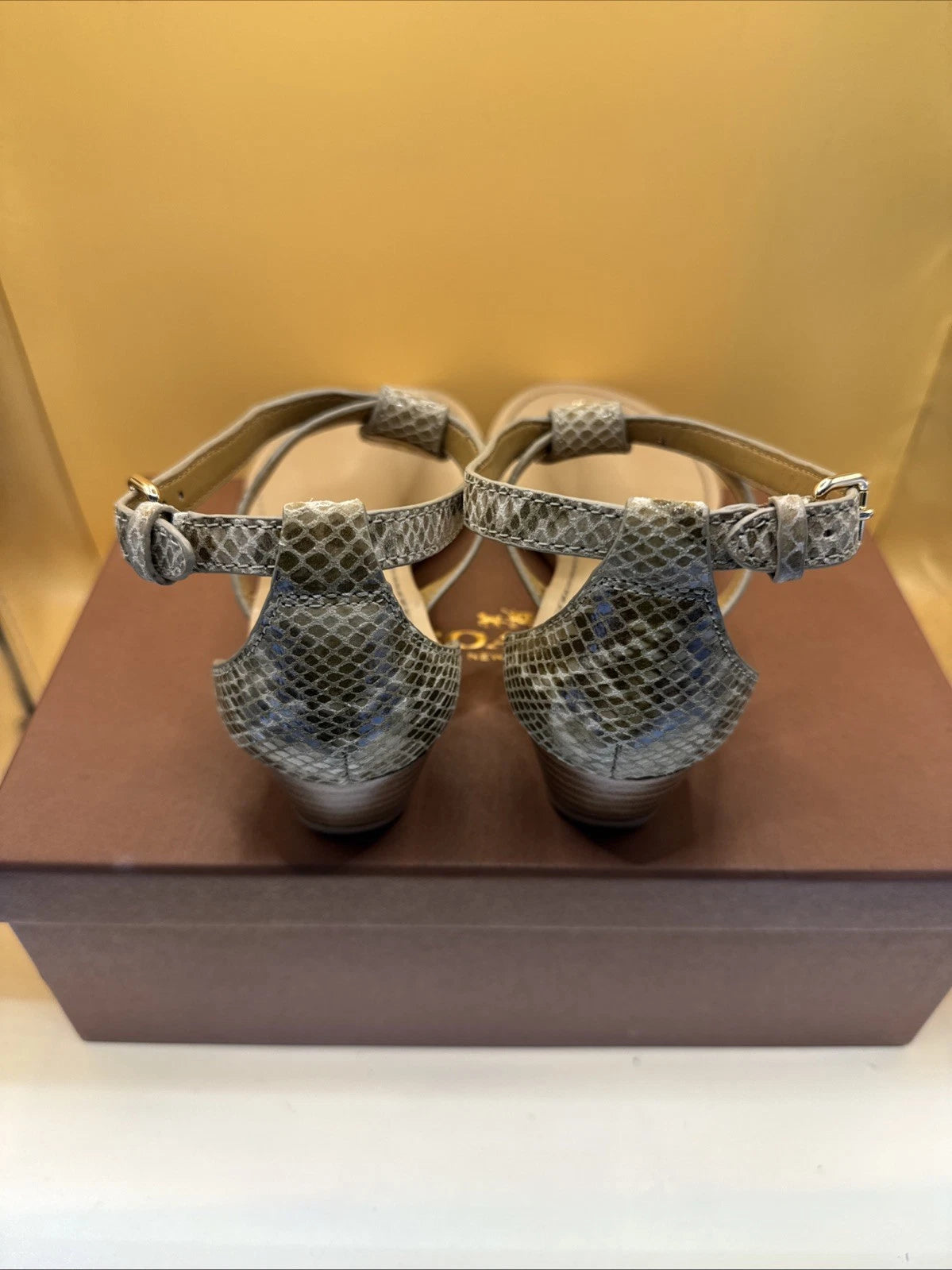 Coach New York Ingrid Natural Snake Print Sandals Size 7M Women's New With Box!