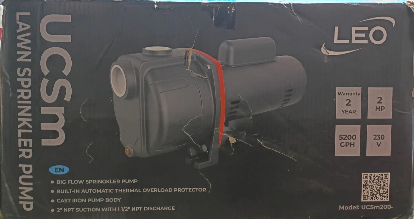 Leo UCSm200 2 hp Lawn Sparkler Pump Model Ucsm150 Open Box.