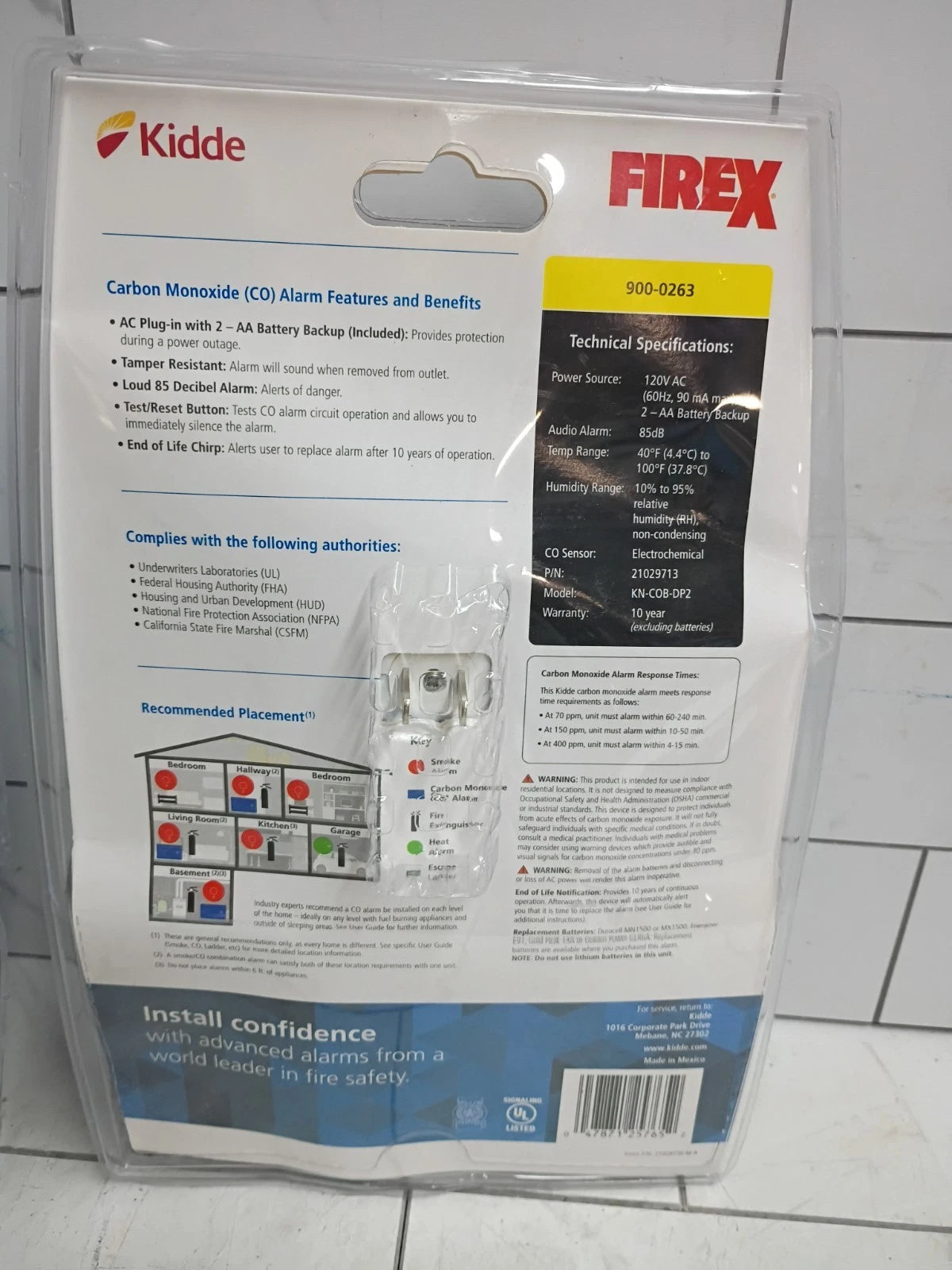 2pk Kidde Firex Plug-In Carbon Monoxide Detector, AA Battery Backup, Open Box