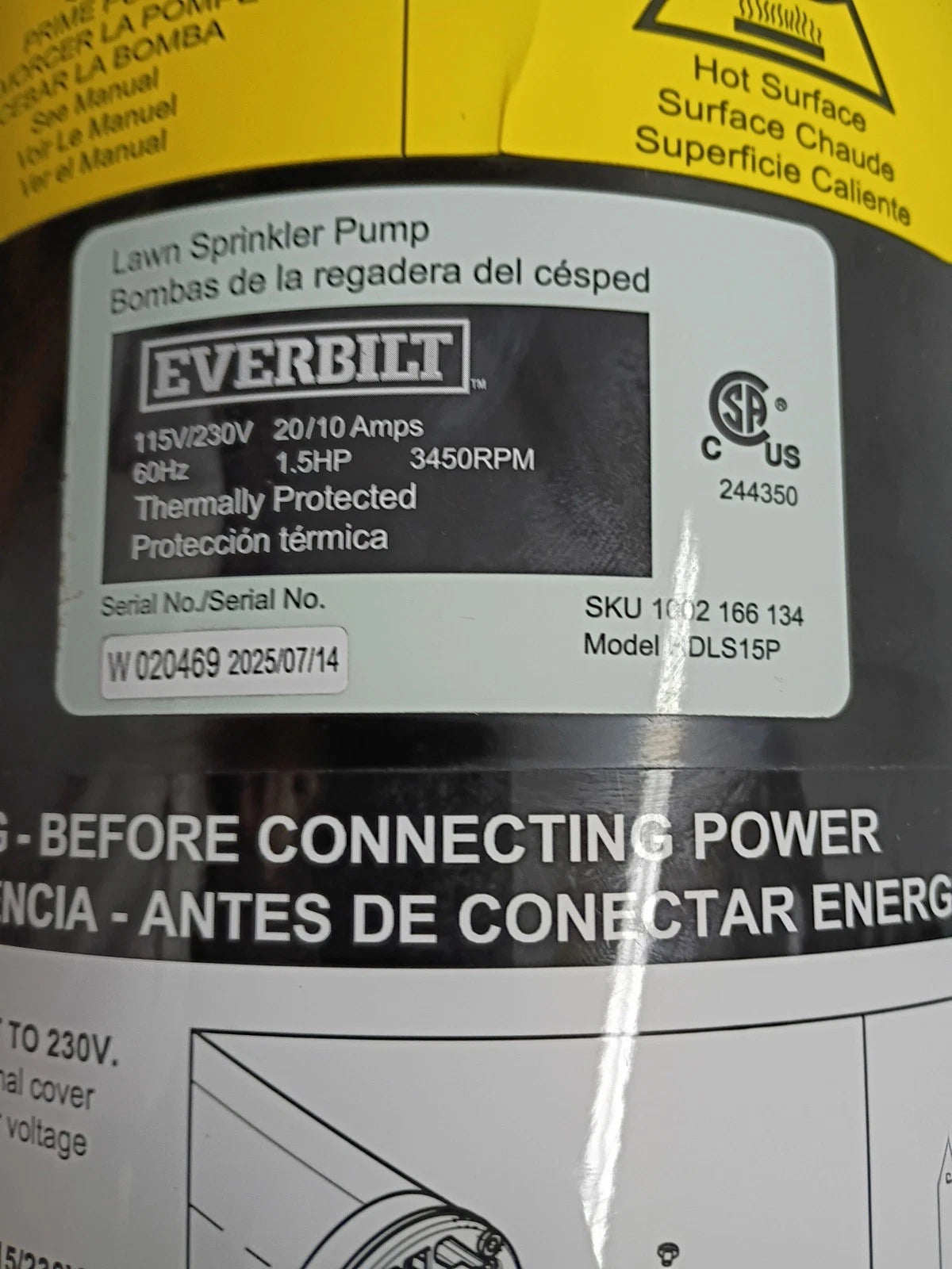 Everbilt HDLS15P Lawn Irrigation Pump Plastic 1-1/2HP 52-GPM, OPEN BOX