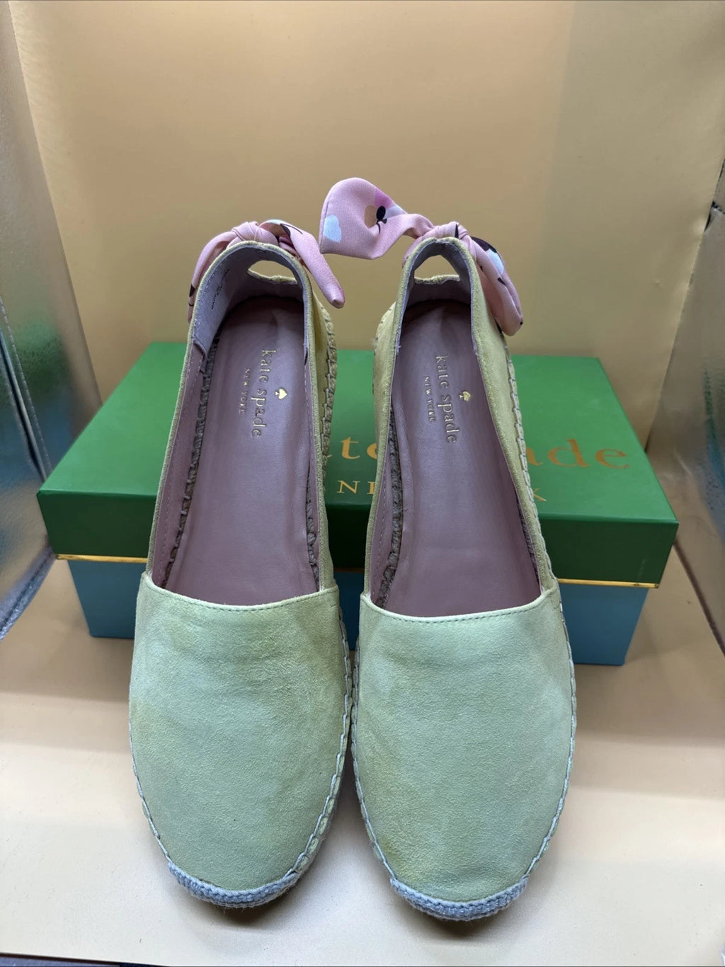 Kate Spade New York Size 8.5 Grayson Espadrille Sandals Yellow Pink Bow