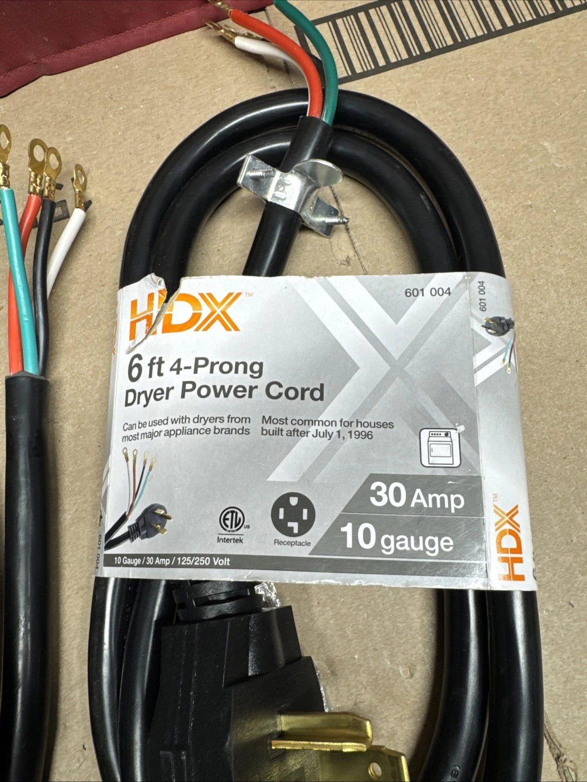 2pck HDX HD#601-004 6 ft. 10/4 30 Amp 4-Prong Dryer Power Cord