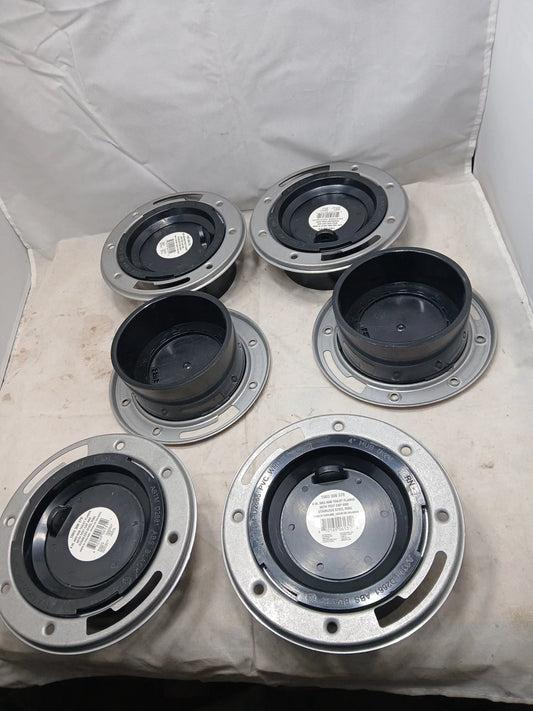 6 PK 4in ABS hub Toilet Flange W/ Test Cap and Stainless Steel Ring New OB