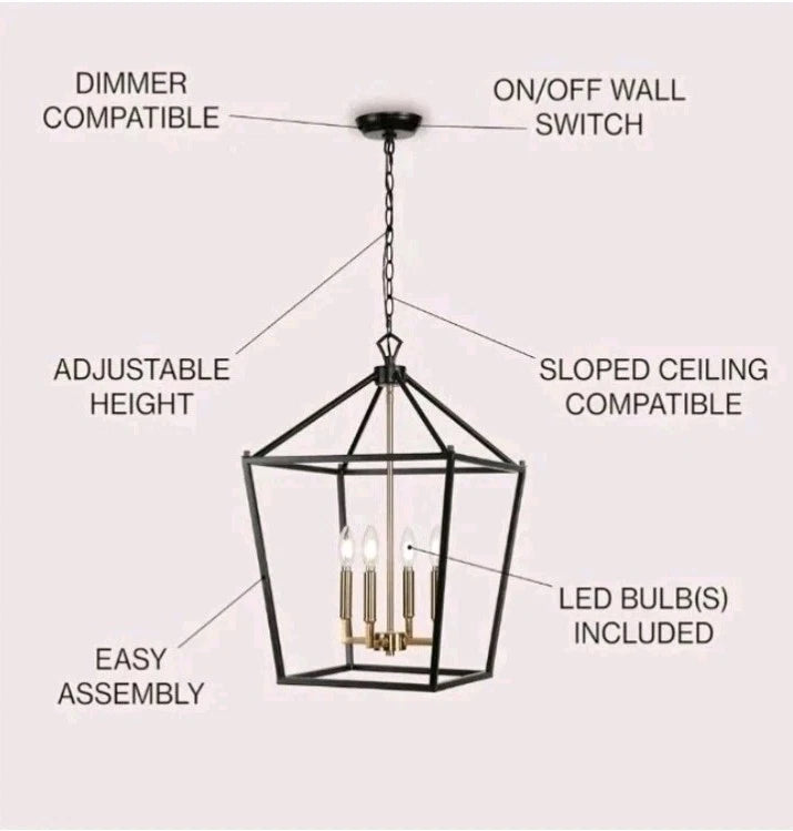 JONATHAN Y 16" Oil Rubbed Bronze/Brass Gold Lantern Pendant Light JYL7437D OB