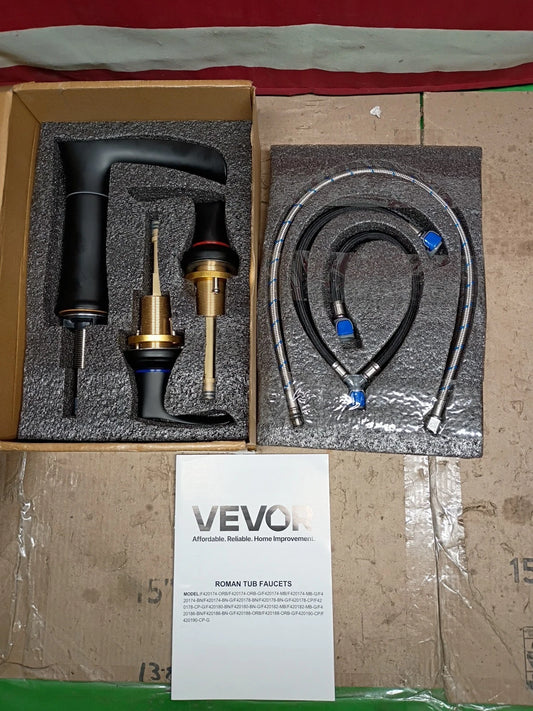 VEVOR F420174-MB, Roman Tub Faucet, Waterfall 3-Hole Deck Mount, Matte Black, OB