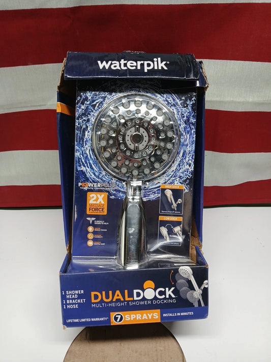 Waterpik PowerPulse Dual Dock Multi-Height 7 Spray Handheld Shower Head Chrome