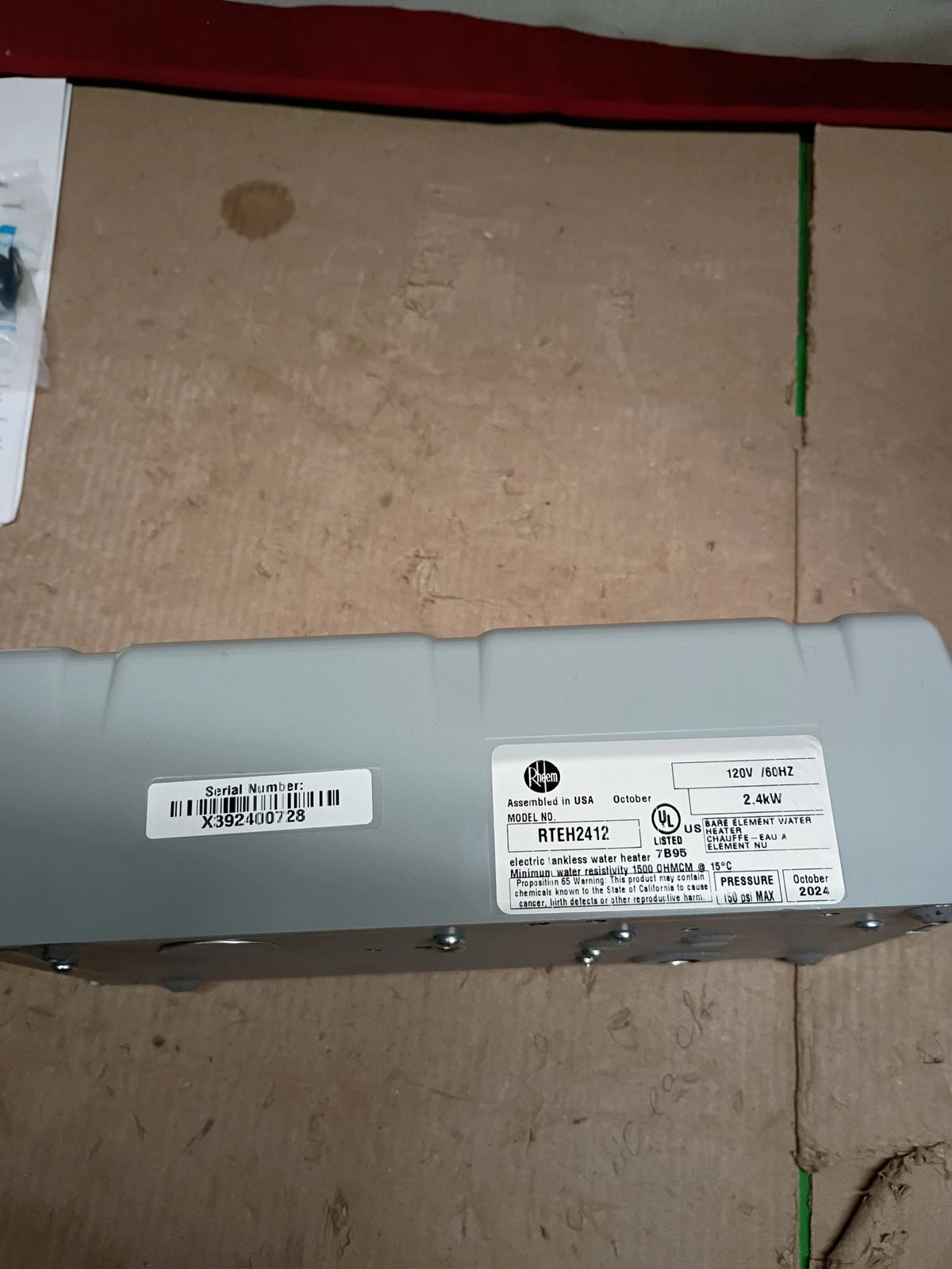 Rheem RTEH2412 2.4kW 120V Non-Thermostatic Tankless Water Heater Commercial NEW
