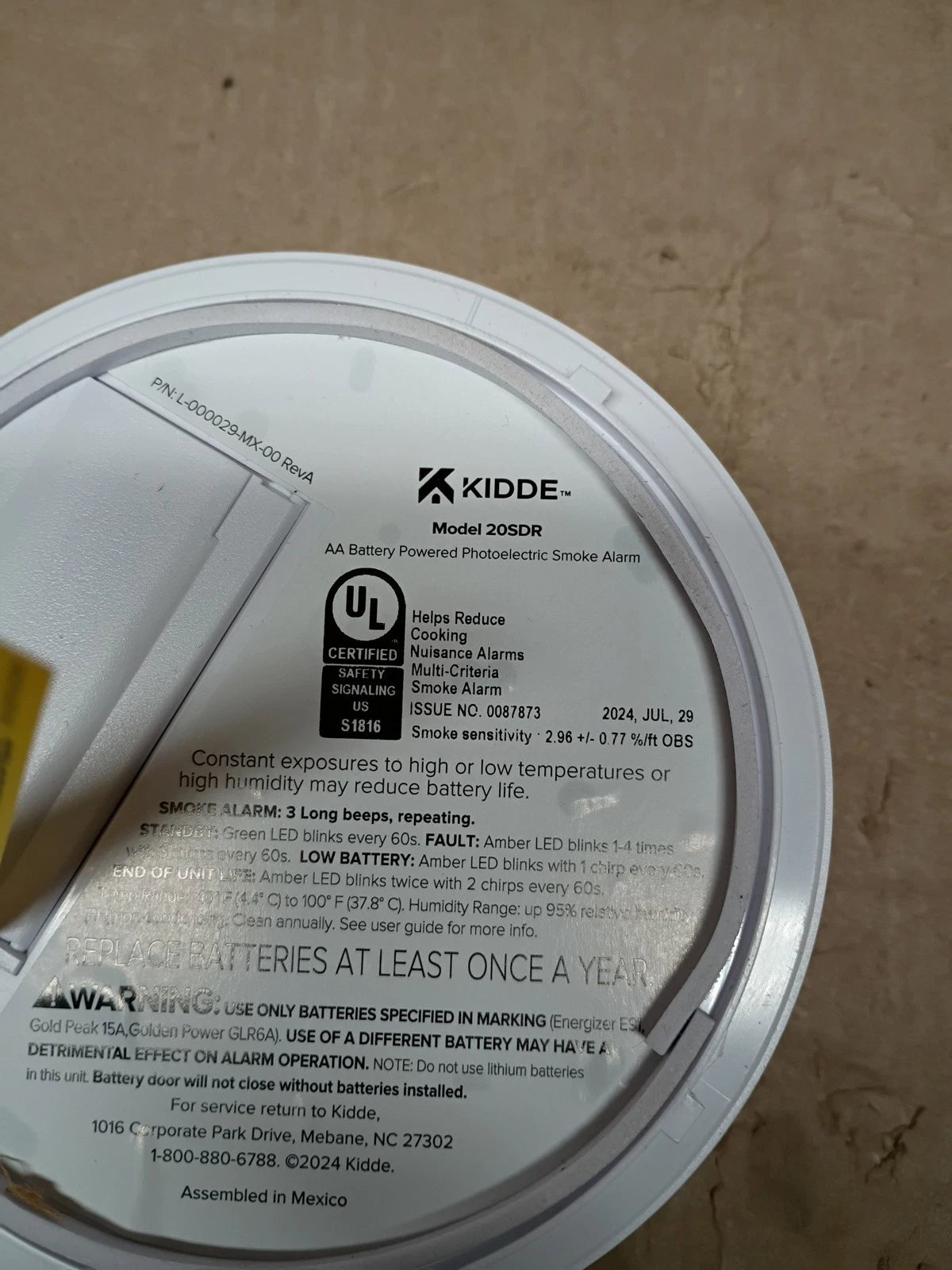 Kidde Smoke Detector AA Battery Powered, LED Warning Light Model 20SDR