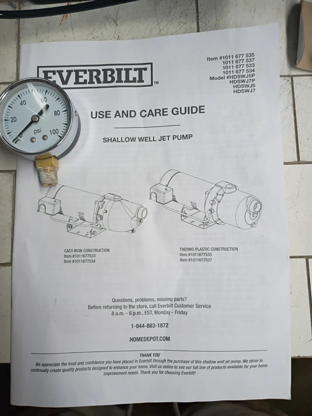 Everbilt HDSWH5P 1/2 HP Plastic Shallow Well Jet Pump New Open Box
